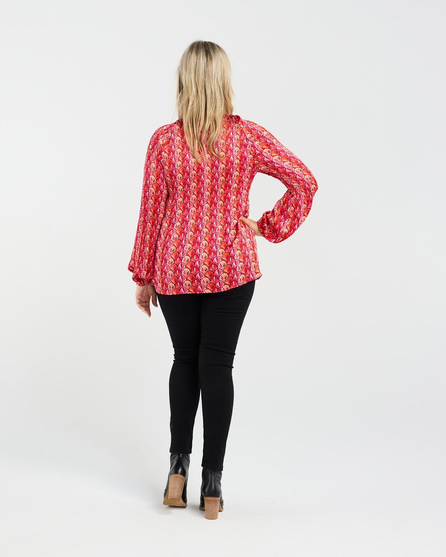 Anya Pleat Top | Pink Art Deco | Blackstone
