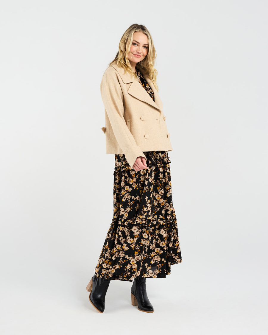 Sabine Crop Pea Coat | Camel Herringbone | Blackstone