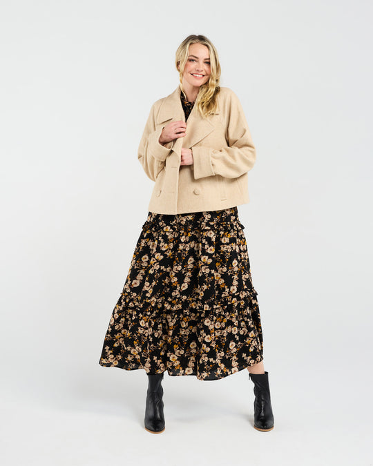 Sabine Crop Pea Coat | Camel Herringbone | Blackstone