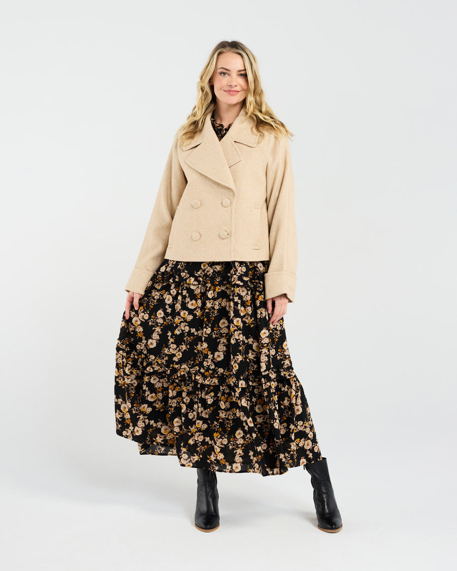 Sabine Crop Pea Coat | Camel Herringbone | Blackstone