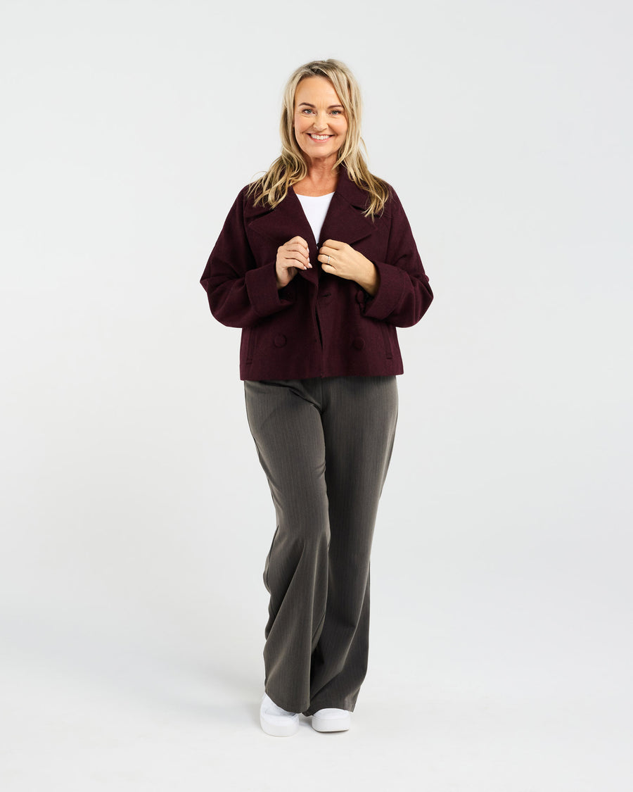 Sabine Crop Pea Coat | Cherry Herringbone | Blackstone