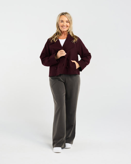 Sabine Crop Pea Coat | Cherry Herringbone | Blackstone