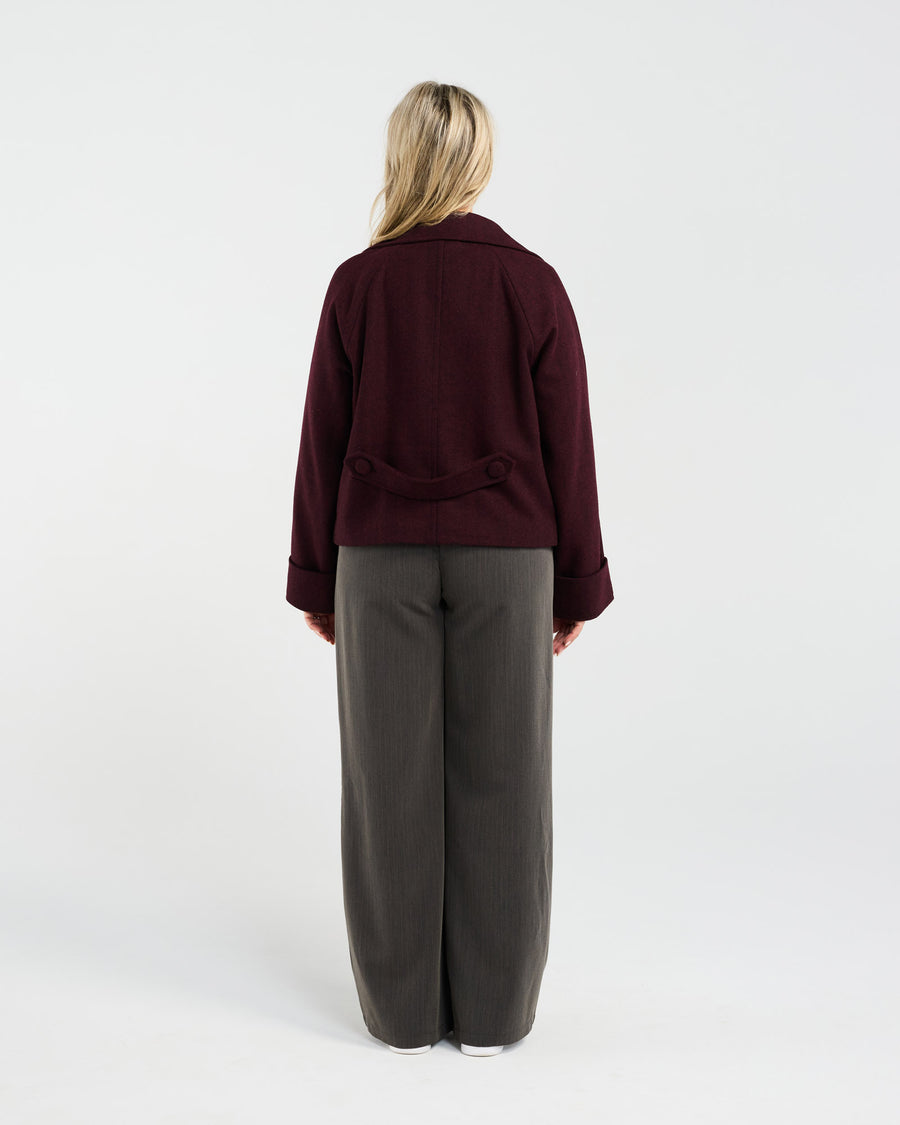 Sabine Crop Pea Coat | Cherry Herringbone | Blackstone