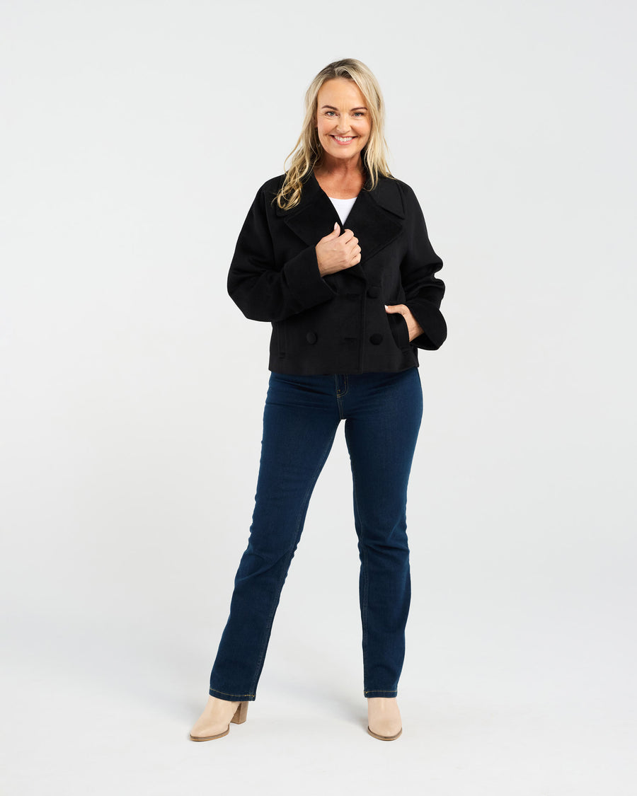 Kate Crop Pea Coat | Black | Blackstone