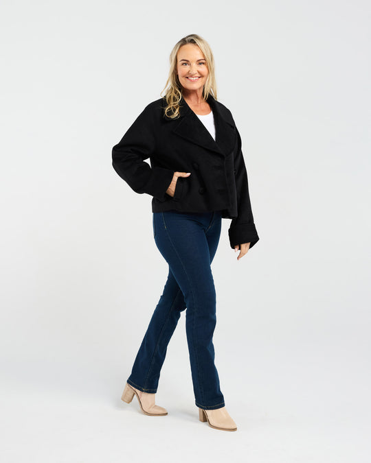 Kate Crop Pea Coat | Black | Blackstone