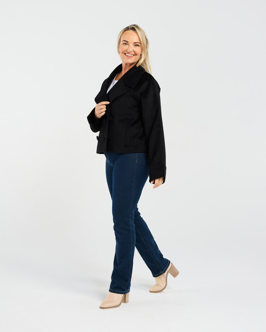 Kate Crop Pea Coat | Black | Blackstone