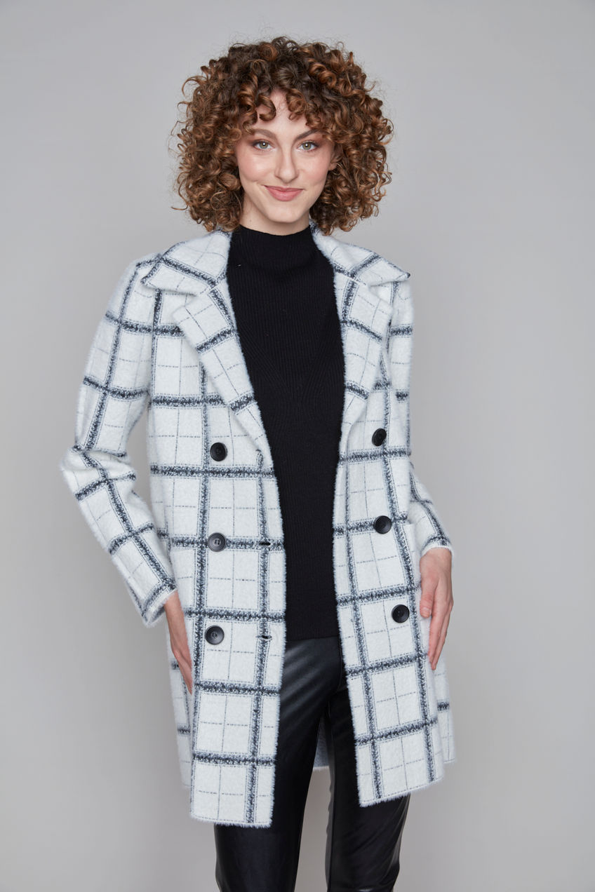 Grid Car Coat | Ivory/Black | Carre Noir
