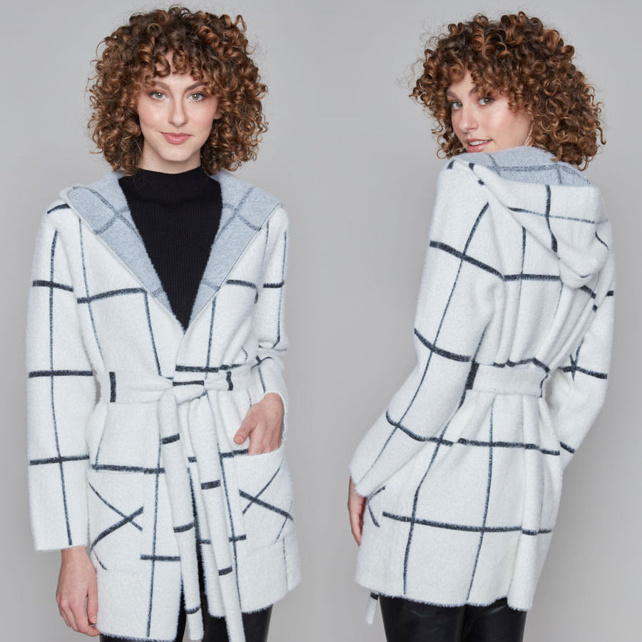 Grid Hood Cardi | Ivory | Carre Noir